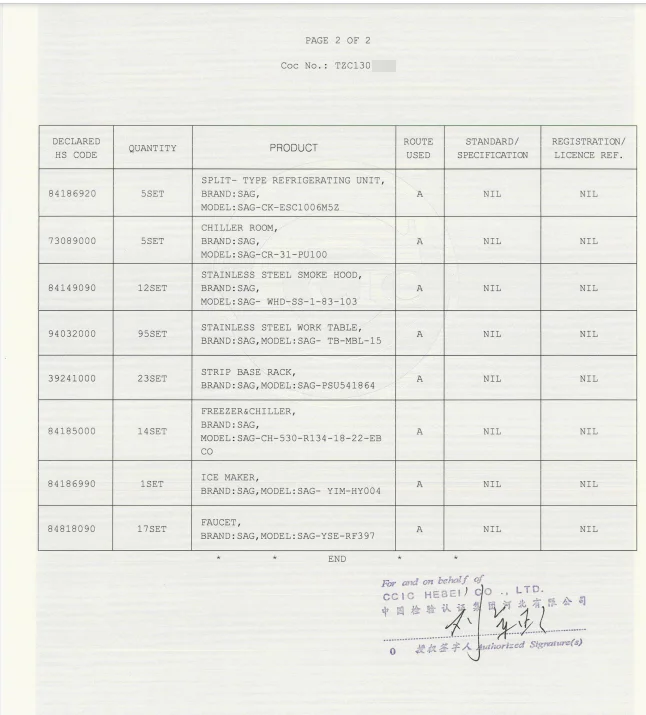 Certificate of ICE MAKER,/ Certificate of Tanzania