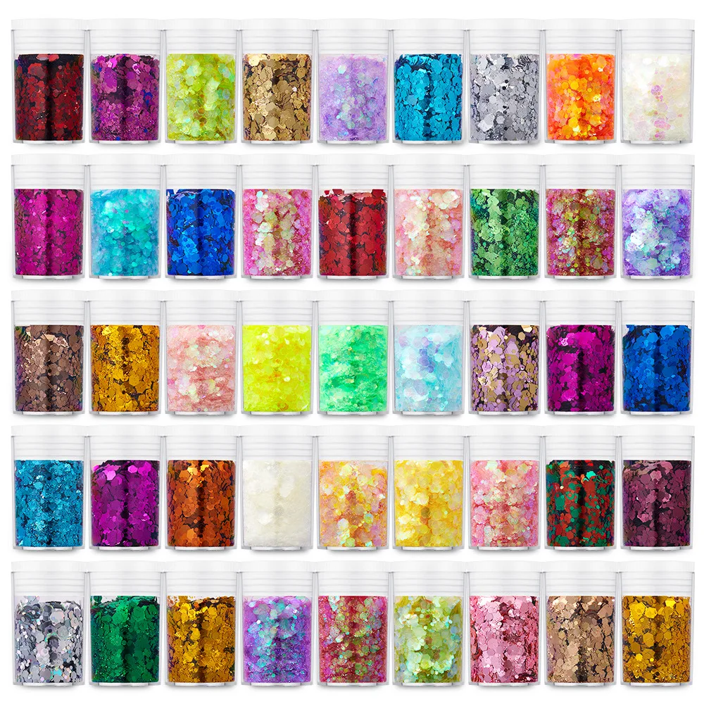 45 Jars/Lot Nail Art Holographic Chunky Glitter Hexagon Shape Mix Loose Glitter Face/Body/Eye Nail Festival Sequins Manicure DIY