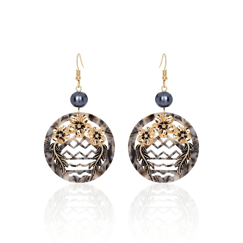 SophiaXuan Holiday Acrylic Earrings Pearl Dangling Gold Plated Leaf Pendant Hawaiian Earrings