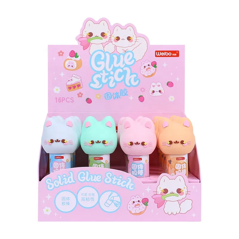 High quality stationery cartoon cute kawaii cat shape kids school glue stick