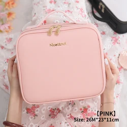 Custom logo large capacity desktop cosmetic bag storage box waterproof PU travel portable makeup bag case with LED light mirror