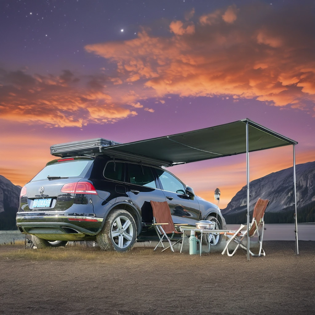 Easy-Pull out Single Layer Oxford PVC Car Roof Awning Tent for Camping with Aluminum and Carbon Fiber Poles Automatic Features