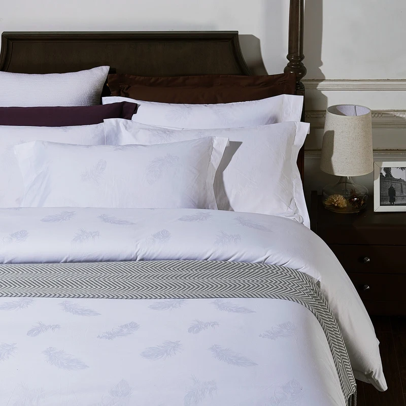 Hotel White Jacquard Cotton Bedding set Bed Sheet set bed linen