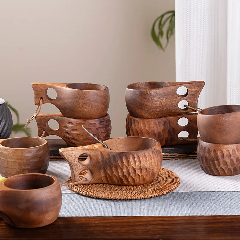 Hotsell Nordic Style Rubber Wood Coffee Cup Camping Bar Tea Milk Wooden Cup Engraved Logo Cup