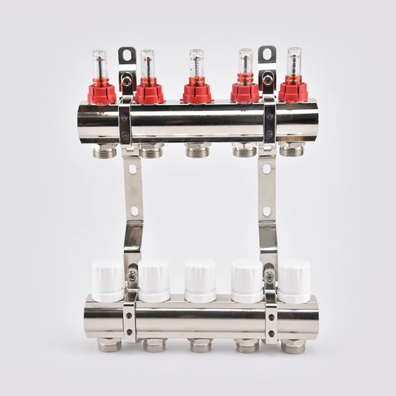 H2002 2 - 12 Ways Brass Collectors Brass Manifold With Flow Meter For Floor Heating
