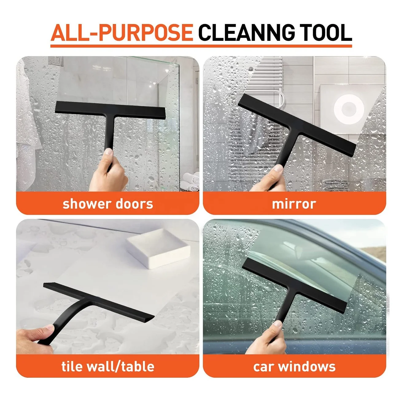 Professional bathroom shower squeege door Black Silicone window squeegee cleaning wiper with rubber handle
