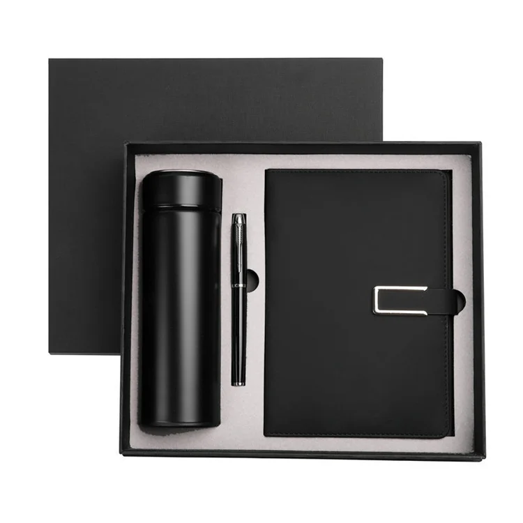 Executive Promotional Business PU Notebook Journal Gift Set with Pen Bottle USB