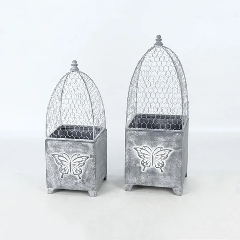 
Retro metal birdcage flowerpot decoration ornaments European garden rattan bamboo plant planting pot wholesale custom 