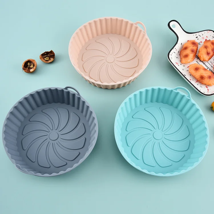 OEM Collapsible Air Frying Liner For Chicken Meat Potato Seafood Reusable Air Fryer Mat Silicone Pot Basket Oven Liner