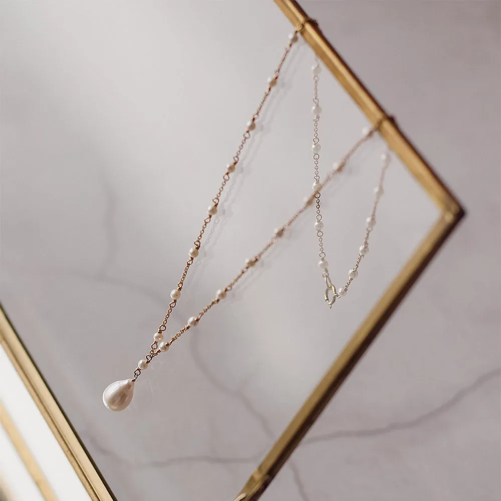Custom handmade jewellery dainty pearl necklace silver pearl necklace fresh water pearl necklace for women silver jewelry