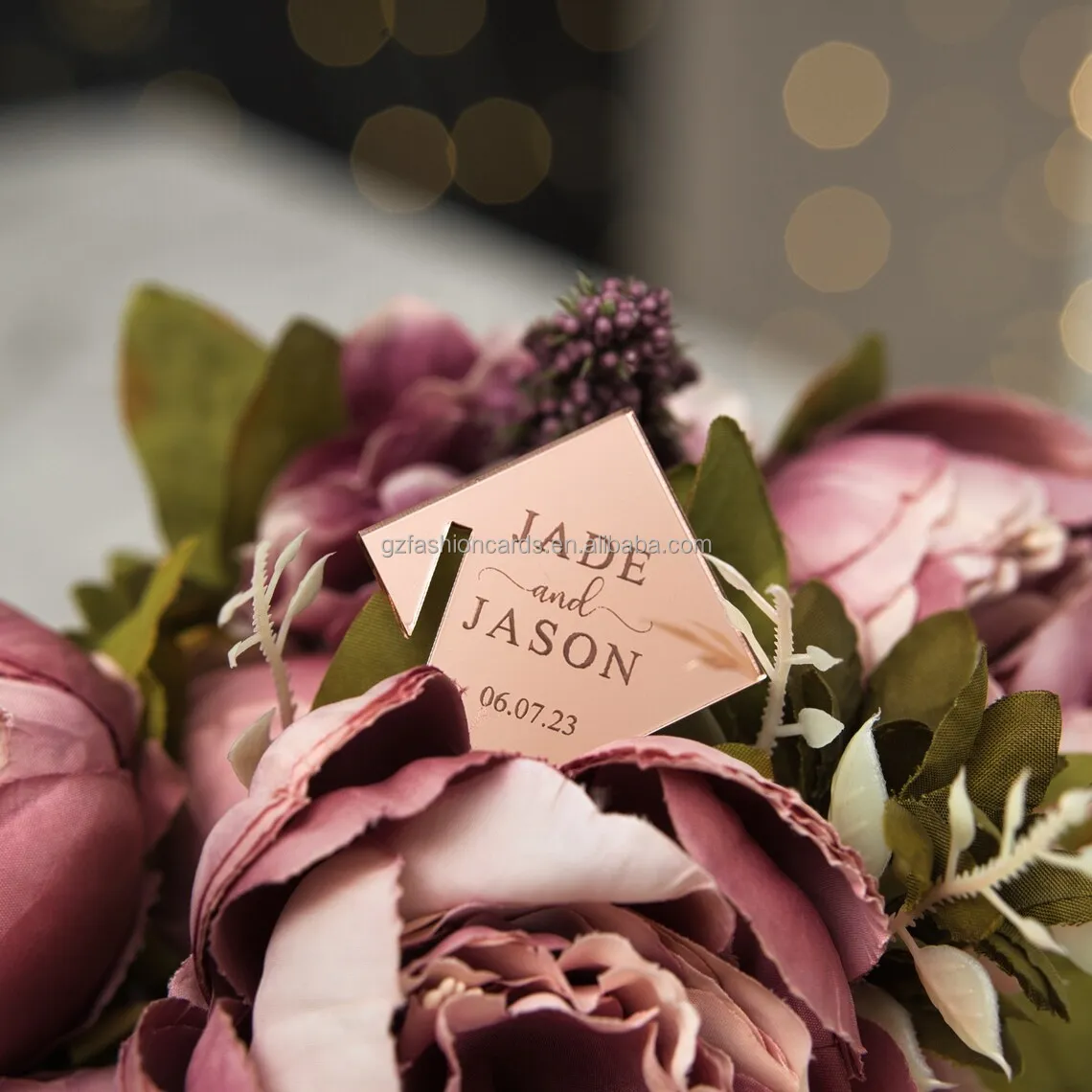 Customized Acrylic Wedding Drink Toppers Gold Mirror Champagne Drink Tags