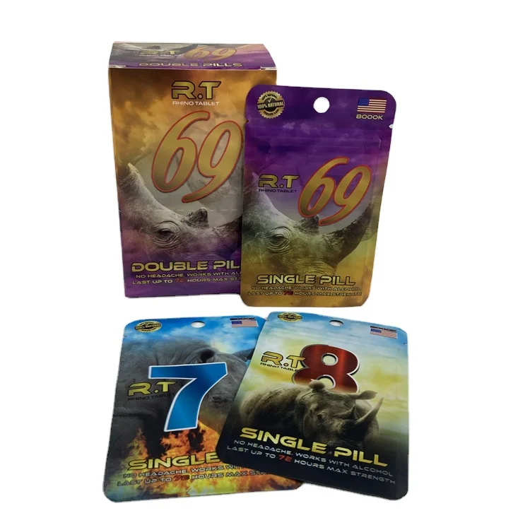 Wholesale Custom Supermarket Retail Rhino Pills Capsules Male Enhancement Matte Foil Pouch Bag And Display Box Counter Top