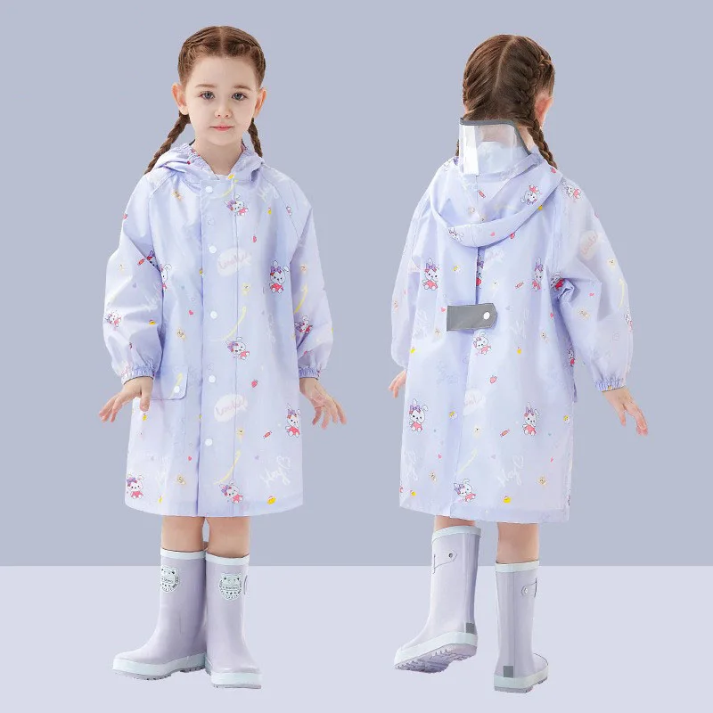 New Style Boys Girls Waterproof Rain Poncho Polyester Cartoon Printed Long Raincoat For Children