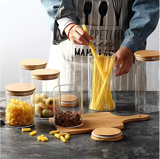 borosilicate Canister Kitchen baby Food Storage Container Set Glass sealed storage Jar Air tight with Bamboo Lids