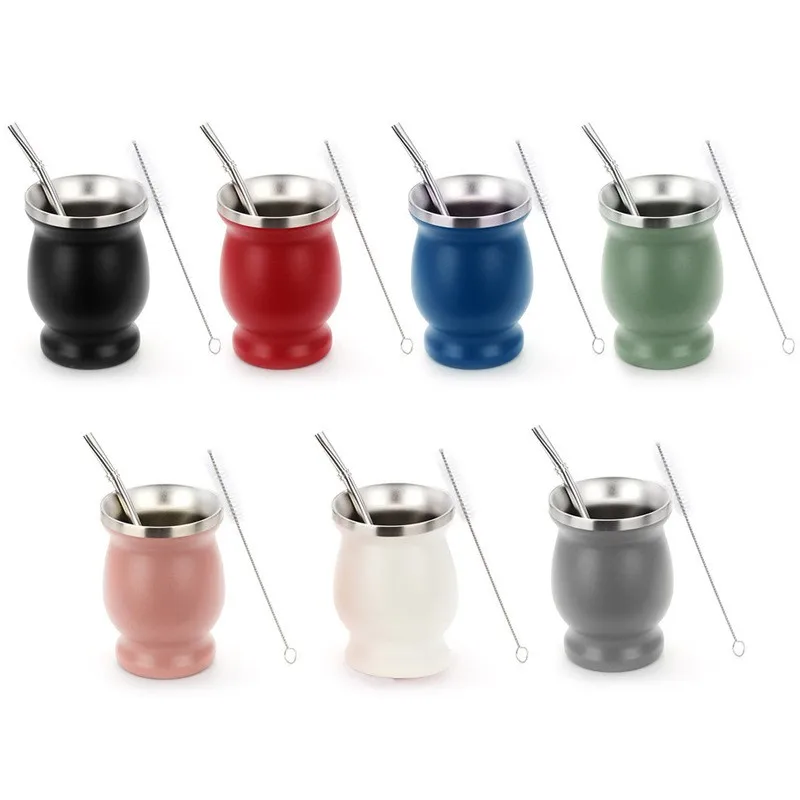 Заводская оптовая продажа 8 унций двойная 304 чашка из нержавеющей стали аргентиновая Yerba mate с соломой