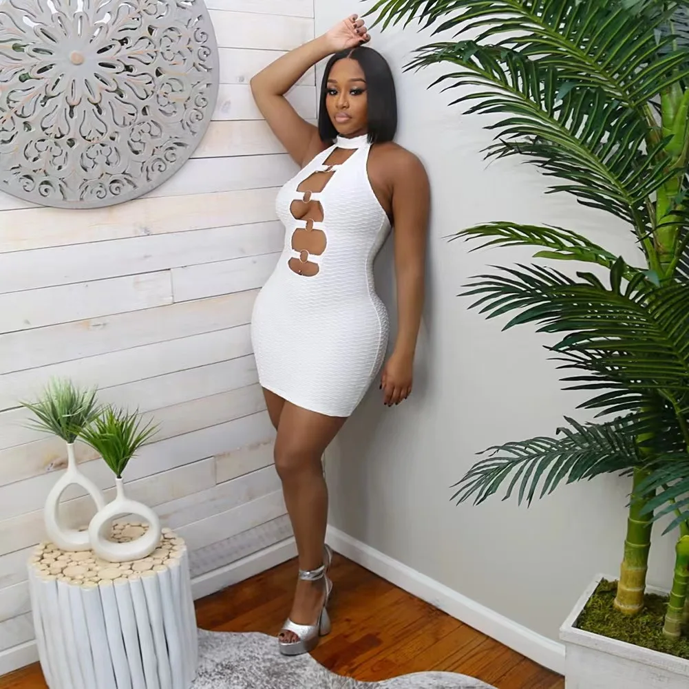 Custom Private Label Streetwear Women Summer Clothes Sexy Halter Bodycon Party Dress Slim Fit Open Back Tropical Dresses Women