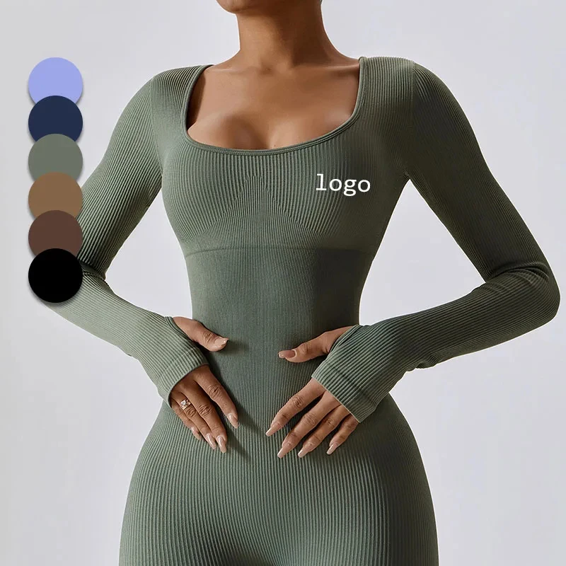 Spring Dance Seamless Fitness Sports Jumpsuit Tight Long-sleeved Yoga Suit Seamless Yoga Jumpsuit Women