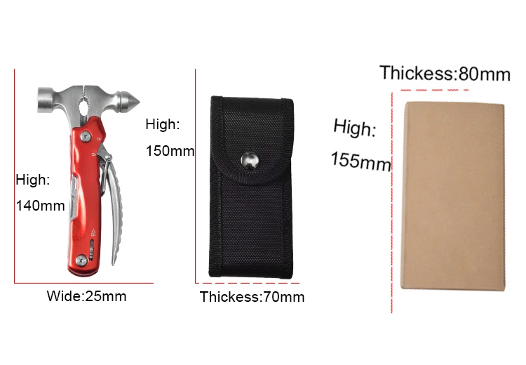 
Hot selling Multi function Hammers Outdoor Tool Claw Hammer Pliers Folding Cutter Sawtooth Bottle Opener Screwdriver Scale Saw 