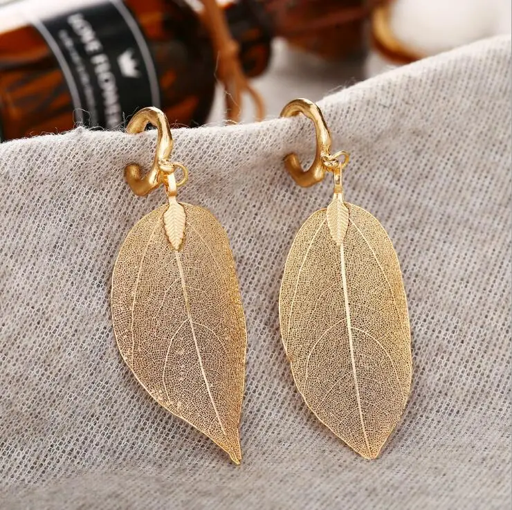 wholesale latest fashion dangle earrings gold plated earrings leaf drop hoop earrings for women statement jewelry