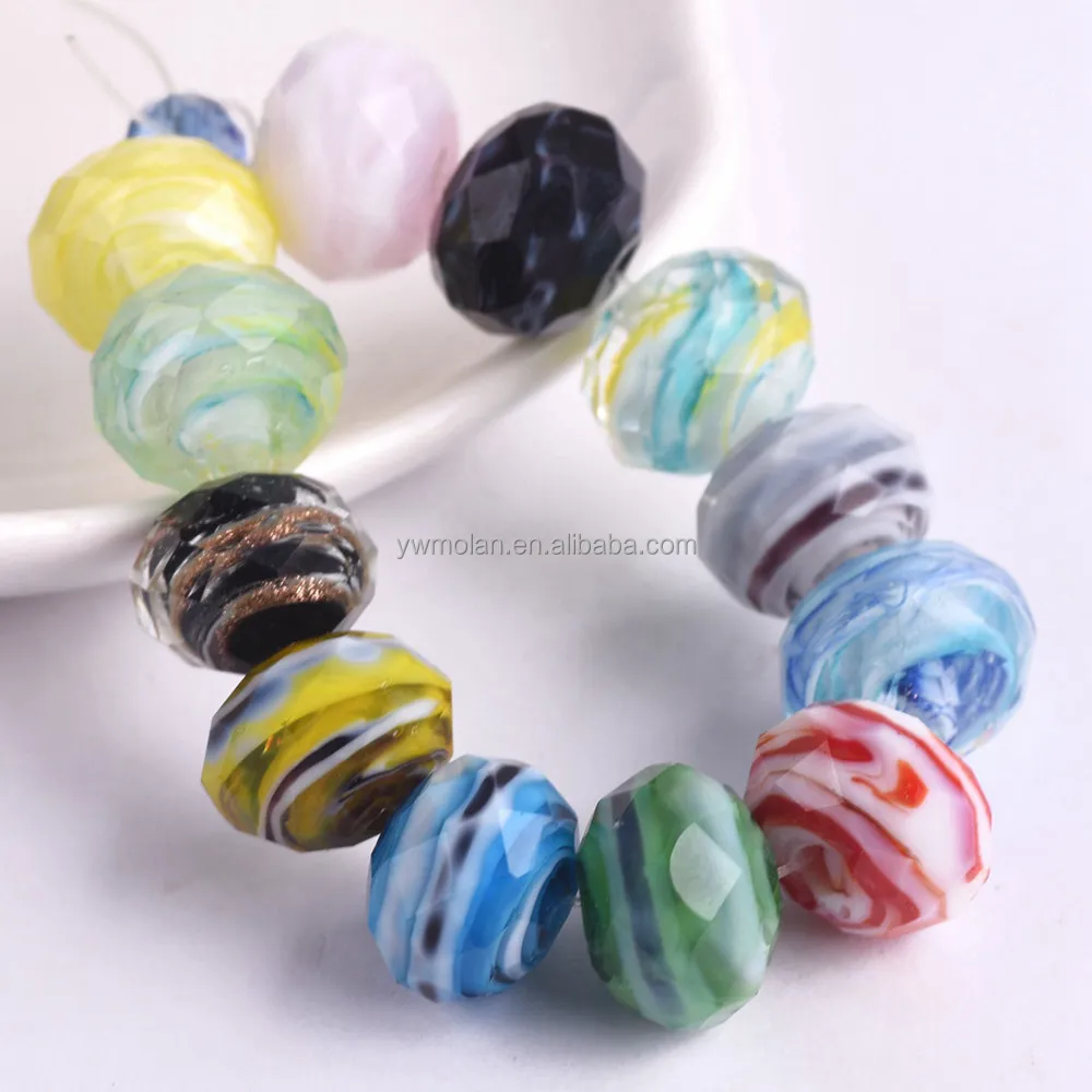 12x8mm Rondelle Faceted Opaque Lampwork Glass Loose Spacer Beads For Jewelry Making DIY Crafts Findings