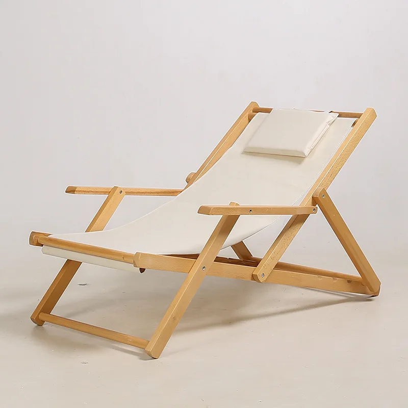  Pine Armrest Easy Recliner Oxford Canvas Flat Lounge Sling Chairs Accompanying Folding Lunch Break Portable