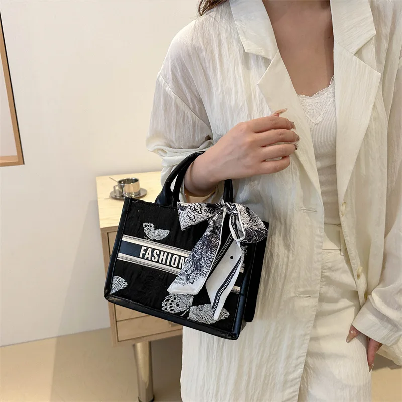 Handbag Ladies New Bag Letter Bow Scarf Bag