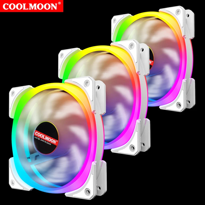 COOLMOON CM-D3 3an pack  120mm white  pc cooling fan  3 rgb fan +Controller Quiet computer case fan