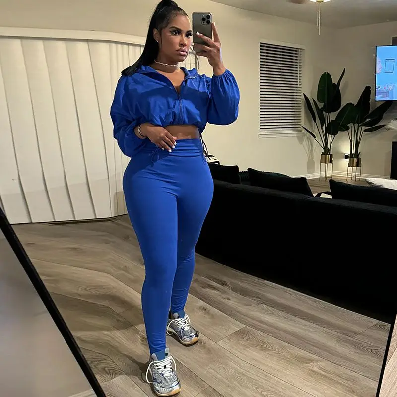 Long Sleeve Solid Color Slim Bodycon Pants Sets Fashion Sexy Short Sleeve Crop Tops Pantsuit For Women