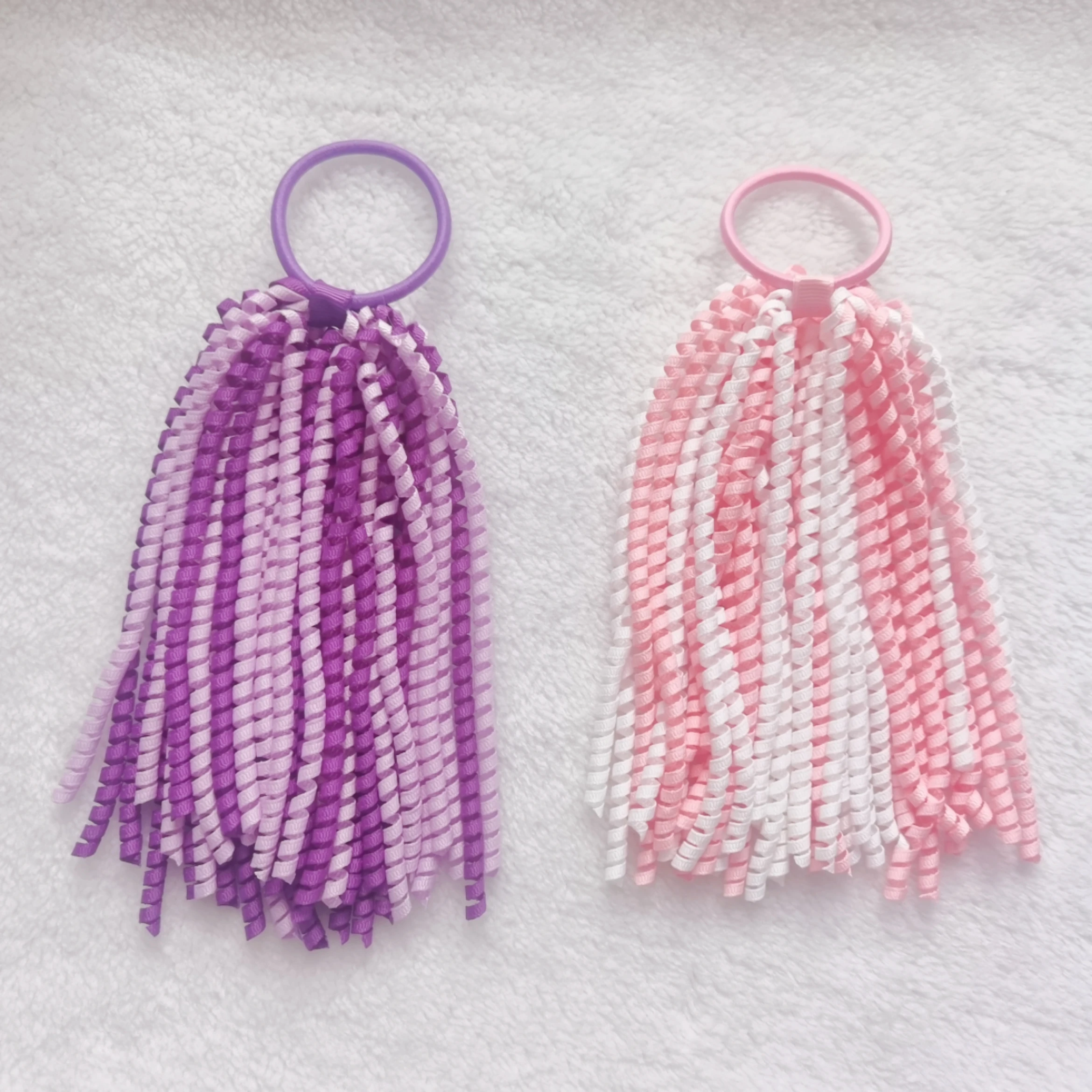 Cute 6 inch baby girls thin ponytail korker hair band curly ribbon tassel elastic hair ties hair bobbles for girl , student