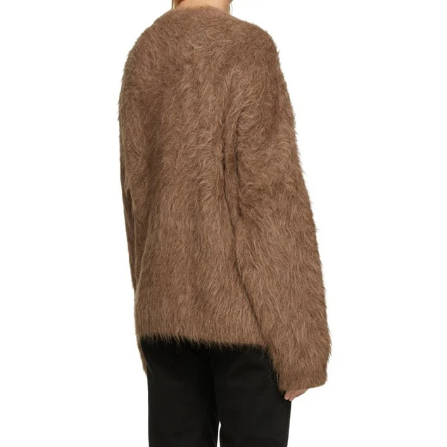 Custom ladies Alpaca Wool Chunky Knit Cardigan Women Brown Coat Cashmere Oversized Fuzzy Mohair Sweaters