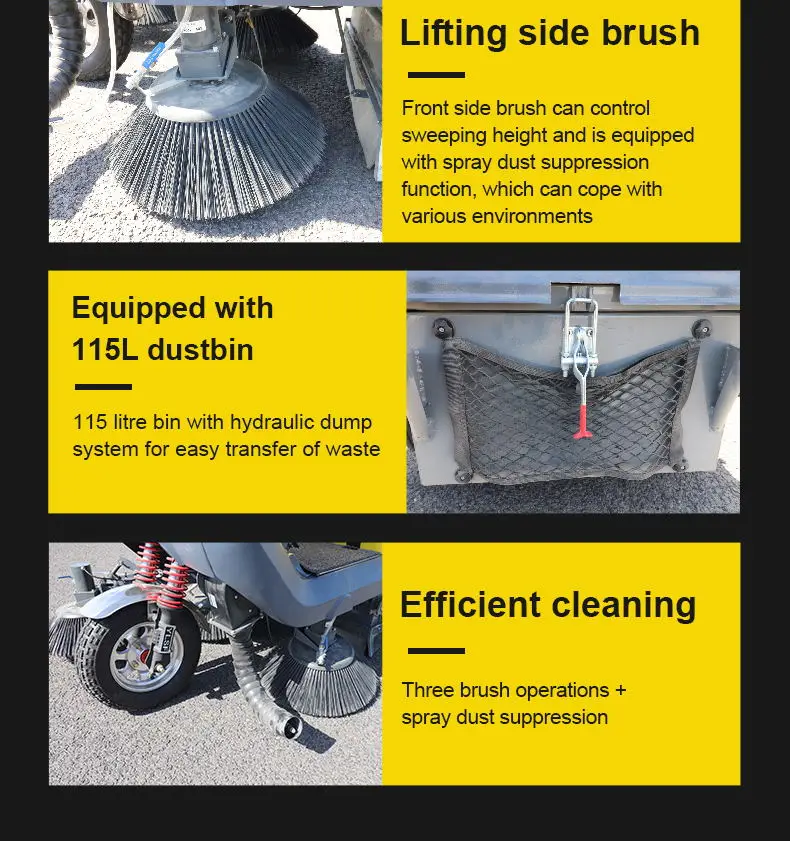 BY-S13 pure electric three brushes 1.3 cleaning witdth wet road sweeper