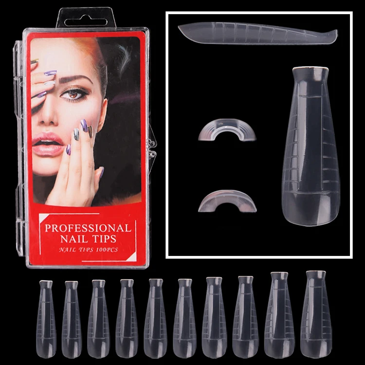 Hot Sale Stylish Transparent 100pcs Sizes Box Clear Tips Nail Crystal Full Cover Nail Tips With Scale