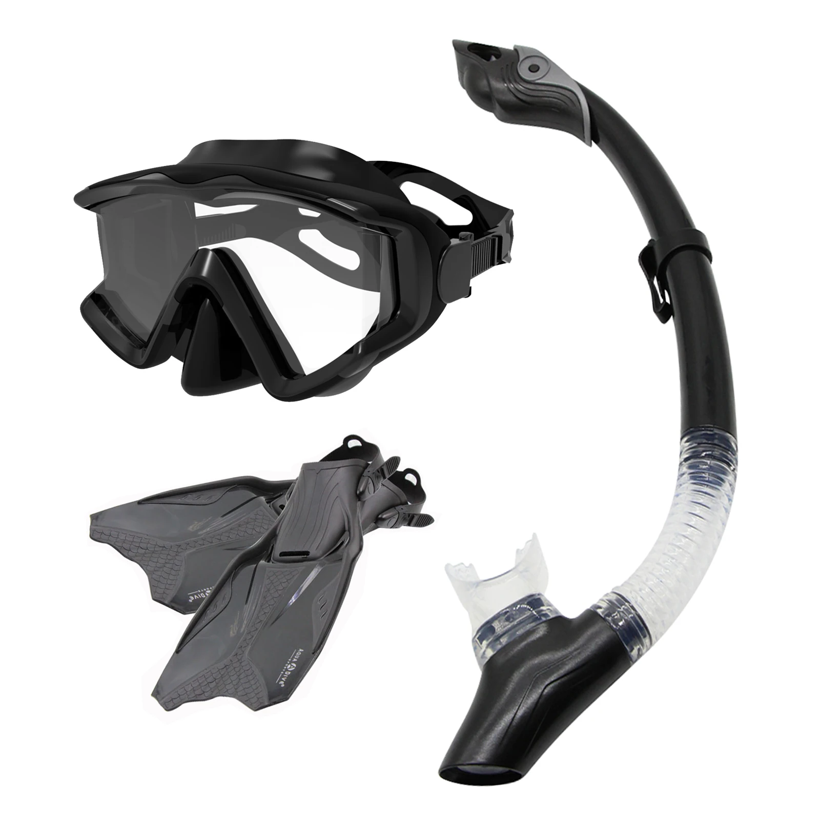 AQUA DIVE Custom Professional Snorkel Mask Short Training Swim Fins Low Volume Mask Snorkel Mask Diving kit
