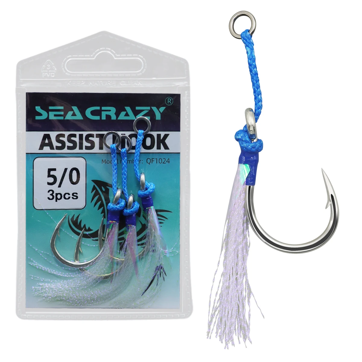 1/0~11/0 High carbon steel colored feather bright silk binding line with loop Mustad fishing hook with barbed Assist hook tackle