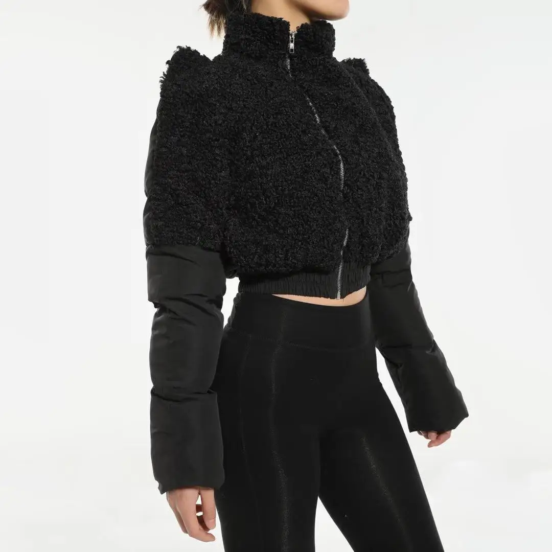 
trendy womens clothing jacket short stitching faux fur stand-up collar zipper coat autumn and winter women 