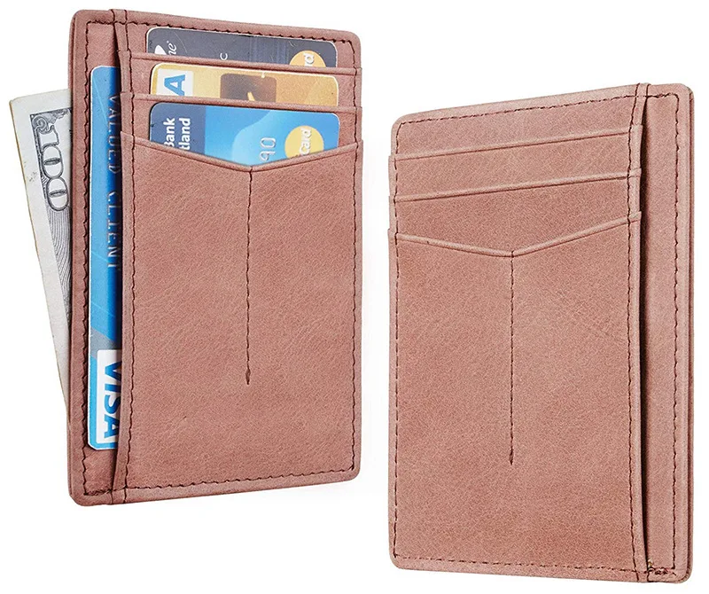 Portable Card Holder Slim Minimalist Front Pocket True Leather Slim Wallet