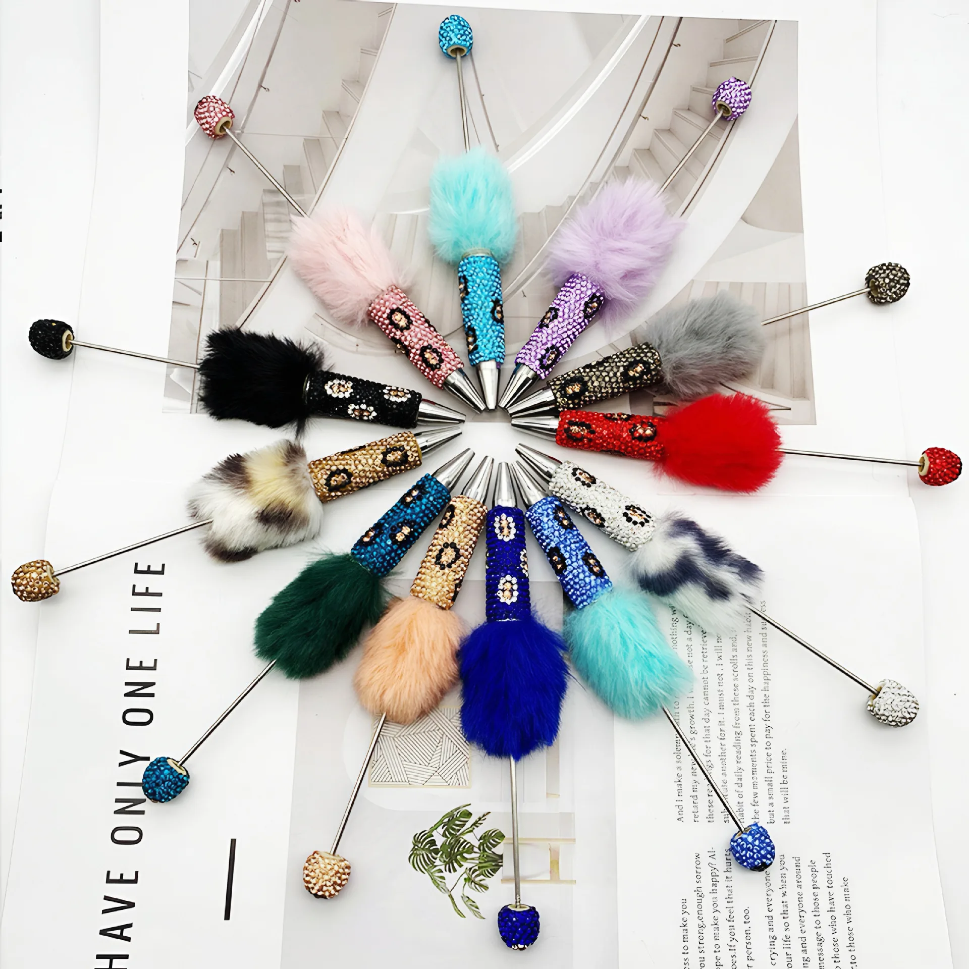 Hot Selling Mixed Colour Plastic Personalized Jewelry Decorative Add Fluffy DIY Beadable Ball Pen Best Gift For Friend