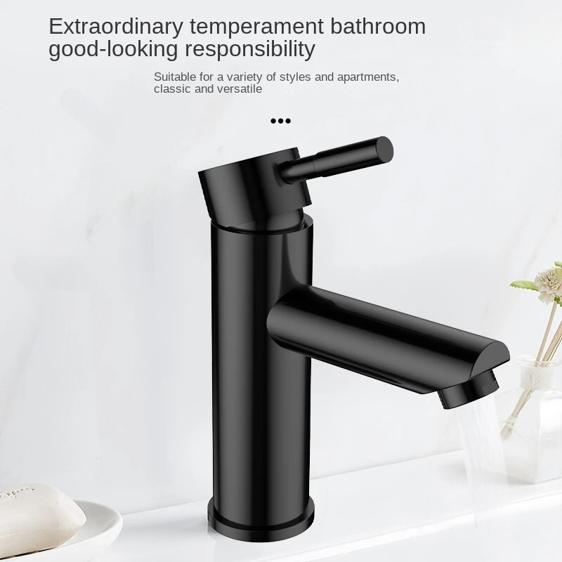 Traditional Matte Black Single Hole 304 Stainless Steel Washbasin Taps Hot Cold Bathroom Basin Faucet