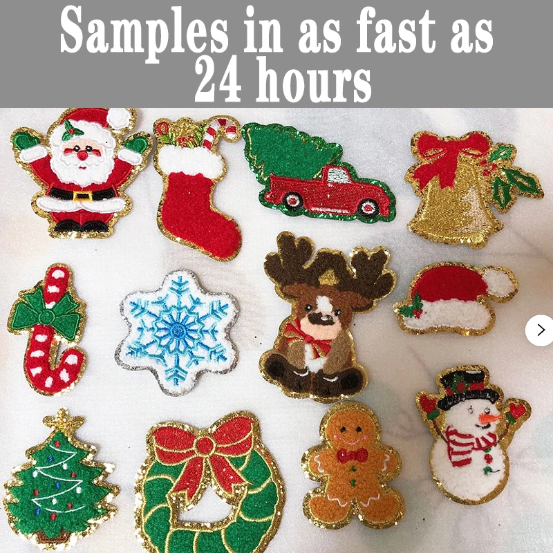 High Quality Christmas Series Embroidered Cloth Patch Elk Santa Claus Computer Embroidered Chenille Patches Clothing
