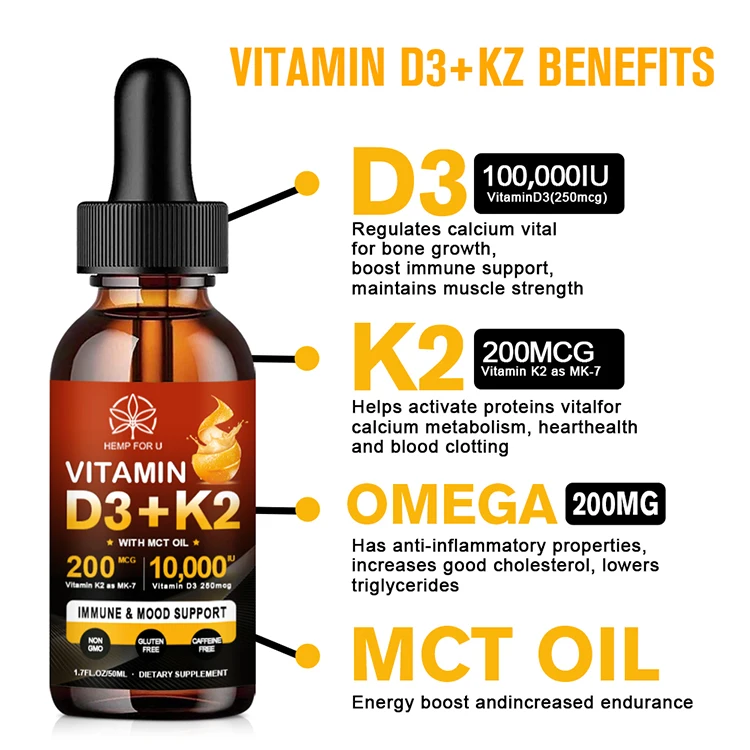 Vitamin D3K2 Drops Promote Bone Development Calcium Supplement Prevent Fractures Protect The Heart Vitamin D3 Health Oil GMP HFU