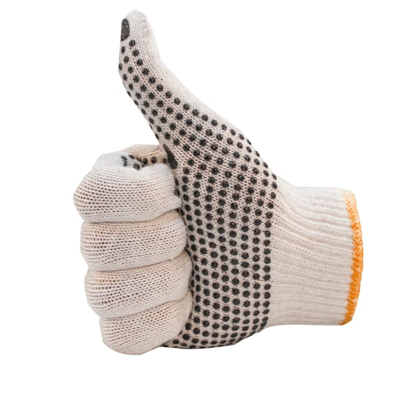 Рабочие перчатки оптом, противоскользящие хлопковые латексные рабочие перчатки из ПВХ в горошек для промышленной безопасности для мужчин