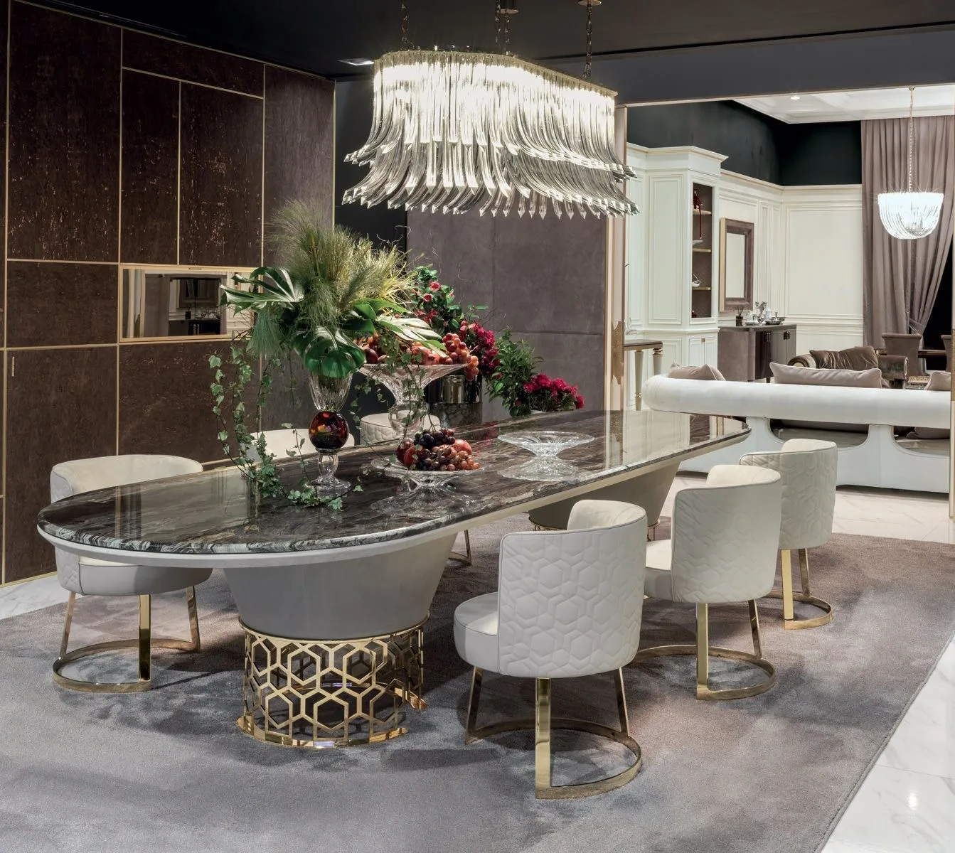 Luxury Dining Room Furniture Set Dinning Table White Stone Top Marble Modern 6 8 10 12 Seater Chairs Seat Dining Table Set