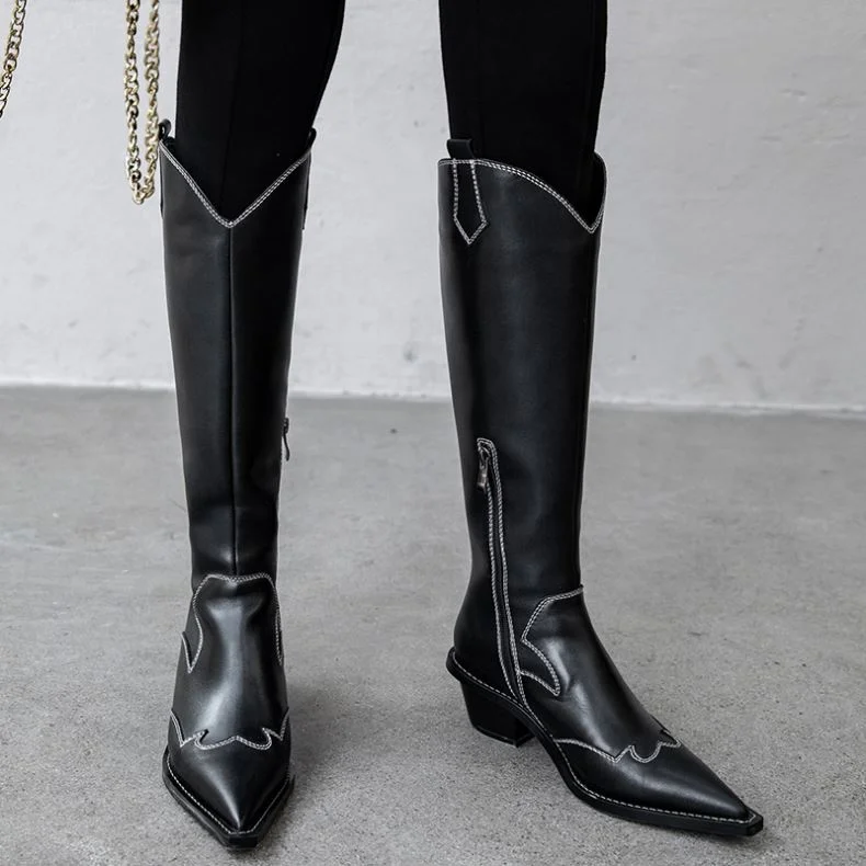 
WETKISS 2019 Cuban Heels Leather Shoes Wholesale Women Boots Western Knee High Boots Custom Boots Women Shoes Winter Botas Mujer 