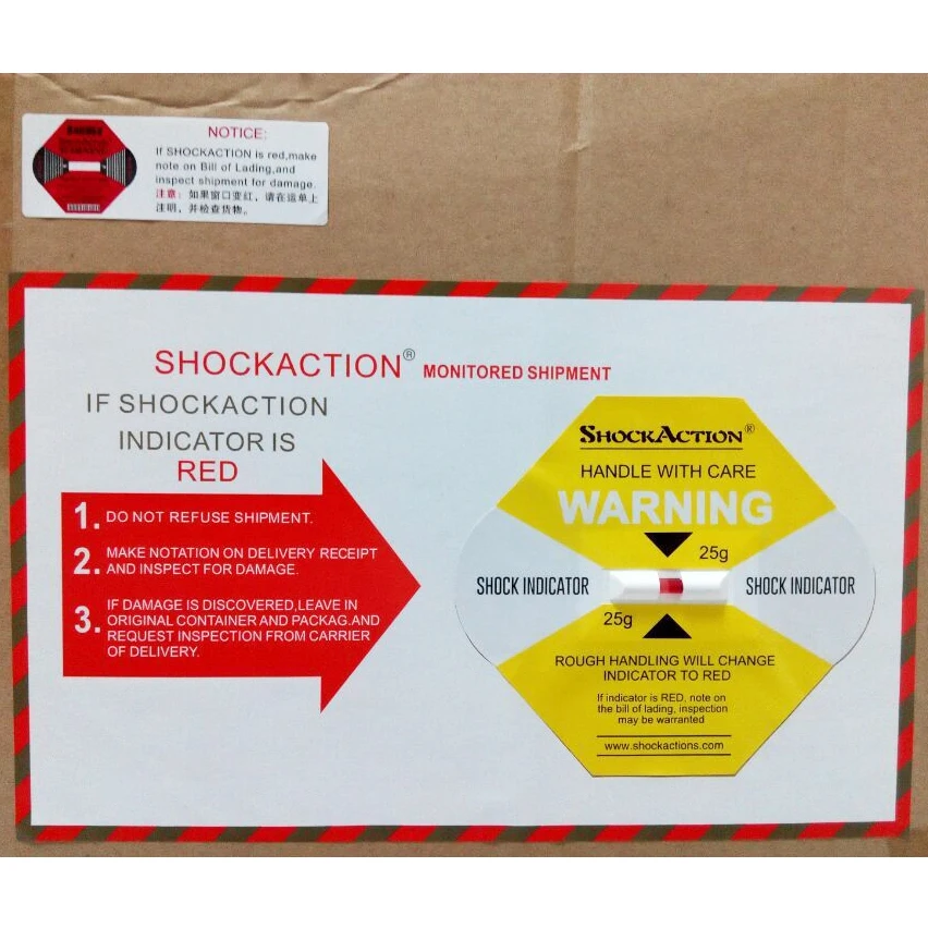 Shockaction Packaging Impact Label Shock Indicator - Different Sensitivities Available
