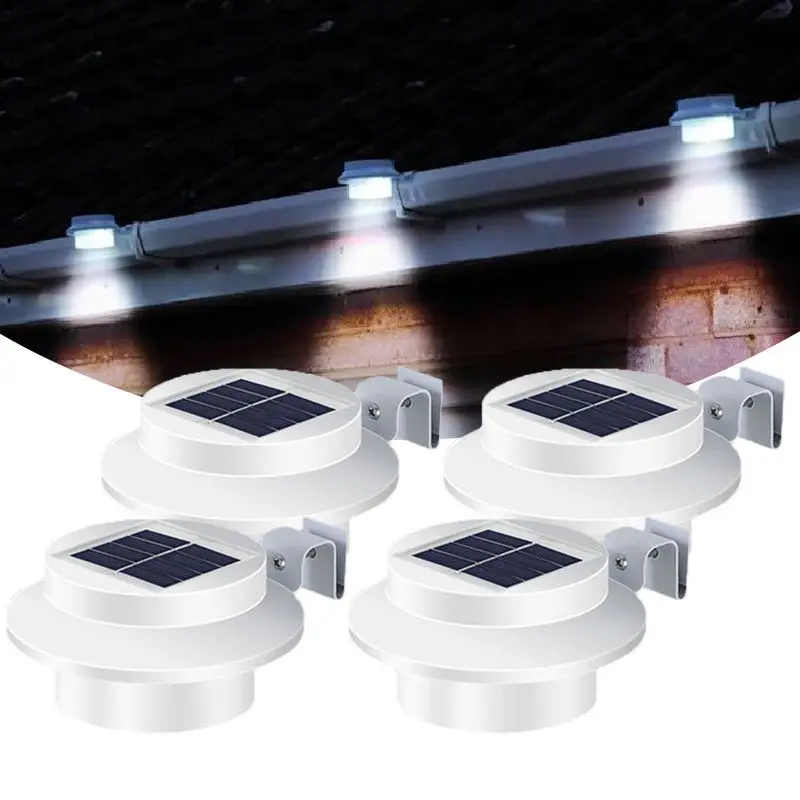 Garden waterproof Outdoor Solar Powered Security Wall Lamp 3 LED Fence Gutter Light Solar Wall Light