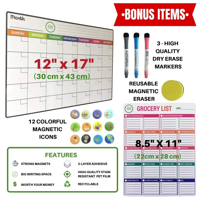 Hot Selling Customized Wholesales Dry Erase Magnetic Board Dry Erase Calendar Magnetic Whiteboard