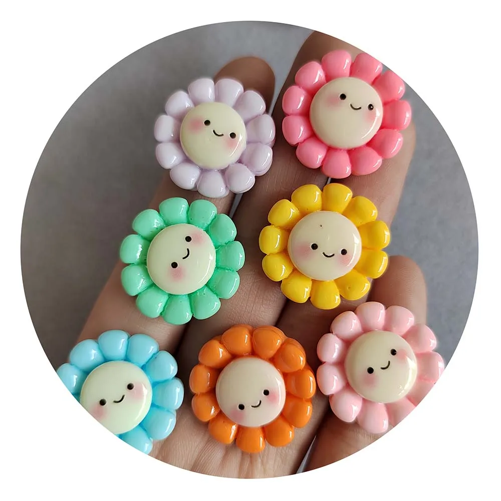 19mm Resin Smile Face Flower Cabochon Scrapbook Craft for DIY Jewelry Making DIY Girls Kids Clip Hair Ornament Accessory