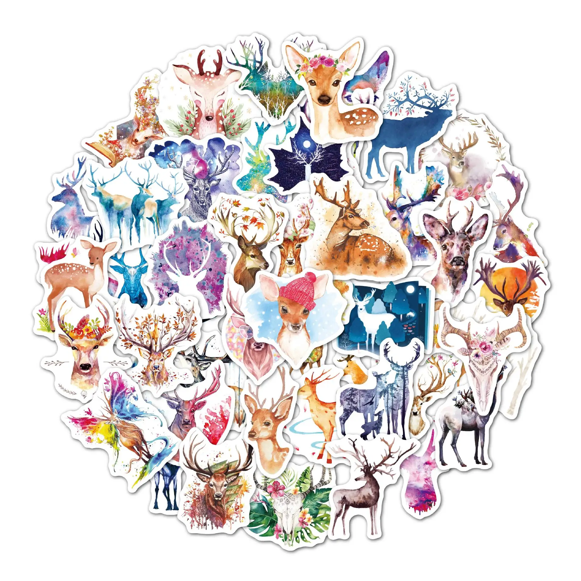 Watercolor sticker 50 waterproof cute cartoon animal Owl deer suitcase computer kitten sticker