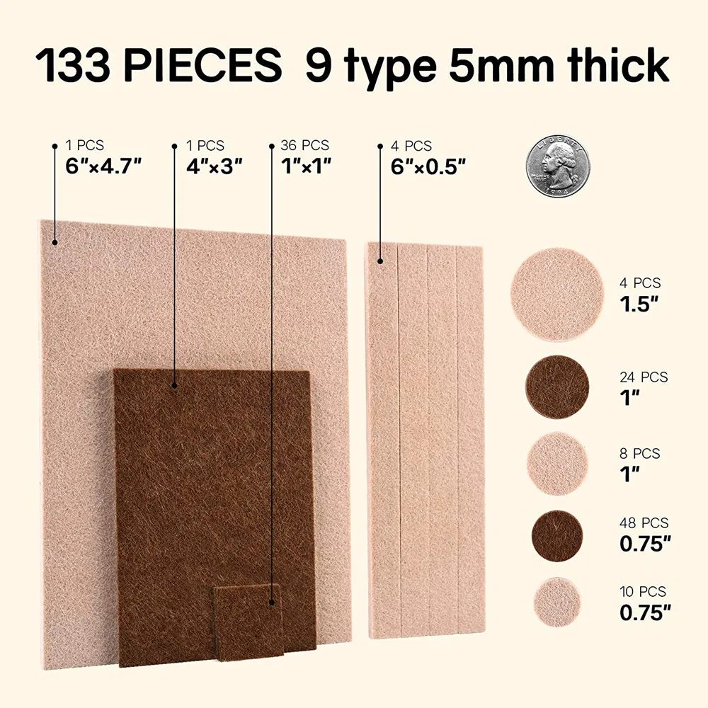 133 PCS Premium Furniture Pads Hardwood floor Protector self adhesive Furniture Felt Pads for chair Legs