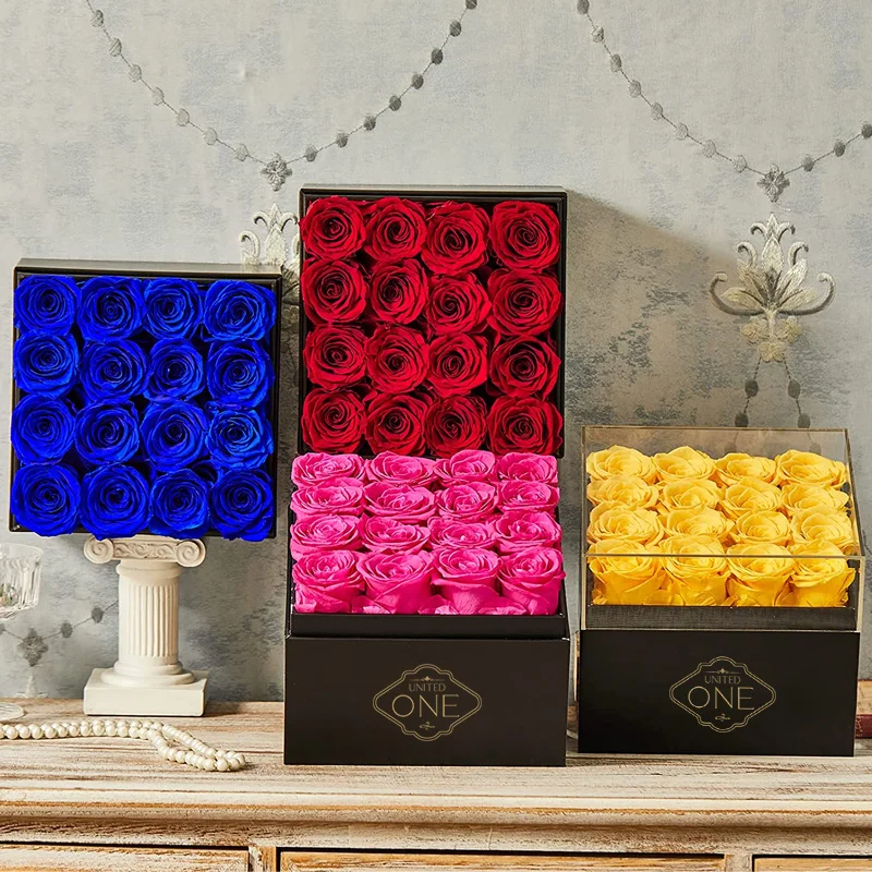 UO Luxury Mothers Day Gift Eternal Roses Preserved Flowers 16 PCS Forever Eternal Preserved Roses In Square Gift Box